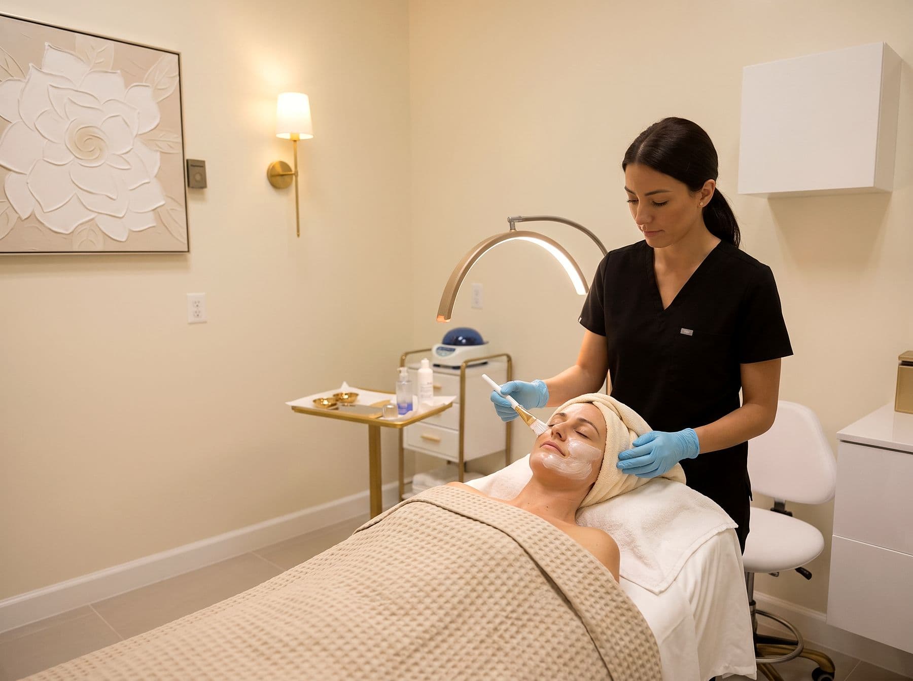 Medical-grade chemical peel solution being applied to a patient's skin at The Body Bar MD