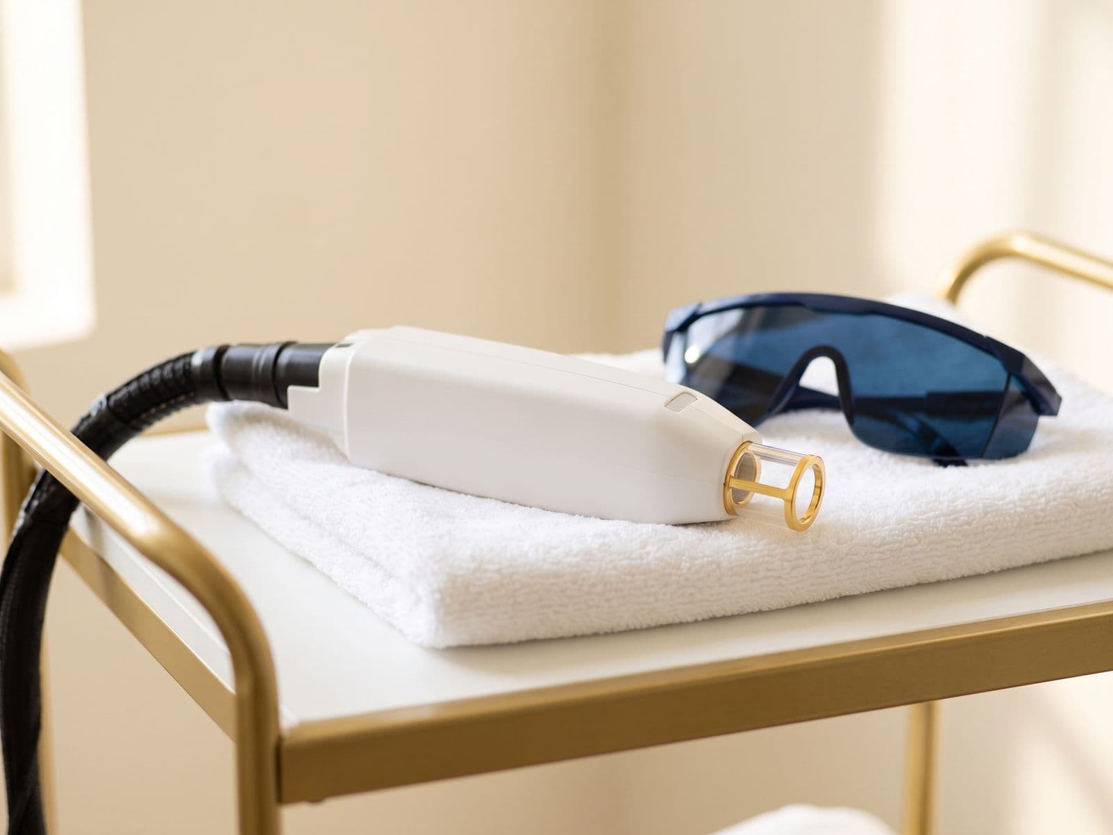 Close view of the Candela GentleMax Pro Plus handpiece and its cooling nozzle