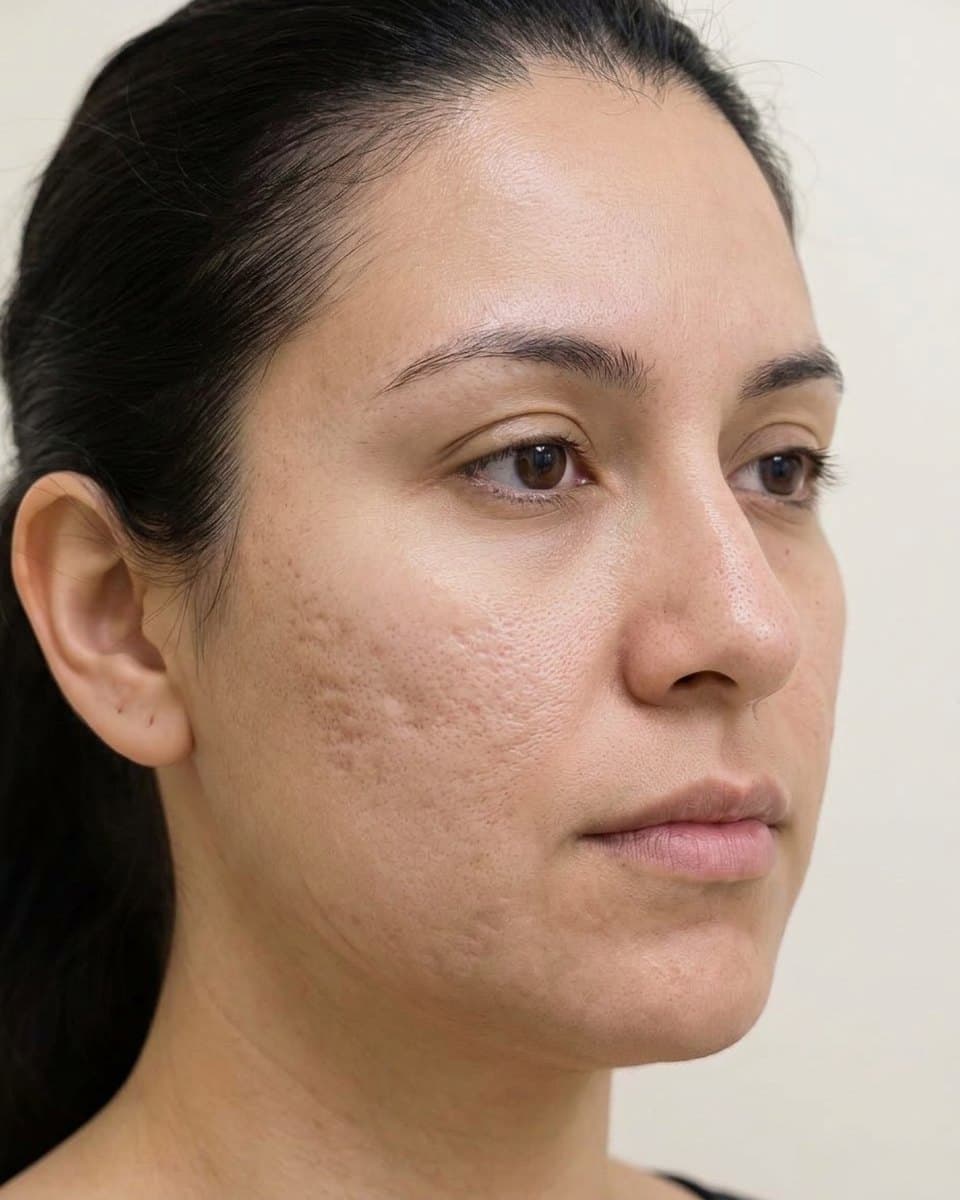 Illustrative example, after: Softened acne scars after a microneedling series
