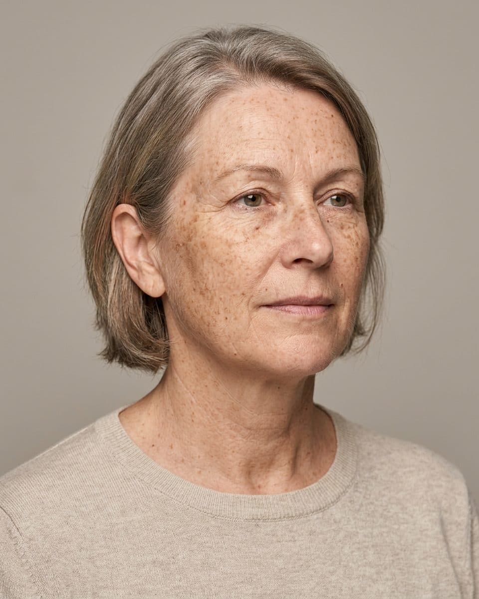 Illustrative example, before: Fewer visible sun spots after a peel series, illustrative