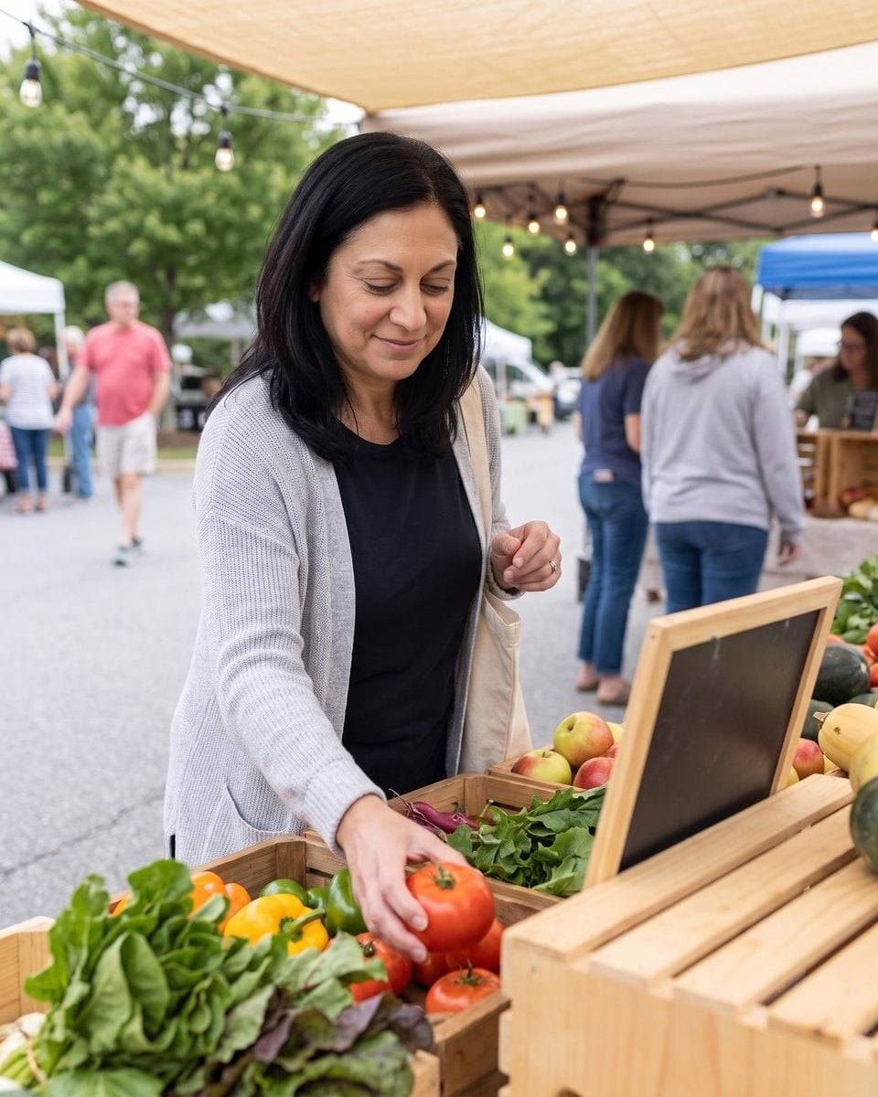 A woman selecting fresh produce at a market